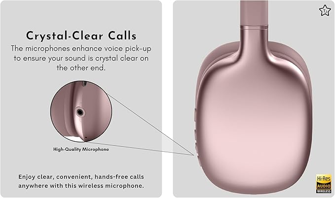 TJ Active Noise Cancelling Bluetooth Over Ear Headphones | Supersoft Leather Wireless Headset Wired Built-in MIC 24H Playtime High Res Audio Travel/Work/School/Students/Running/Gym (Pink)