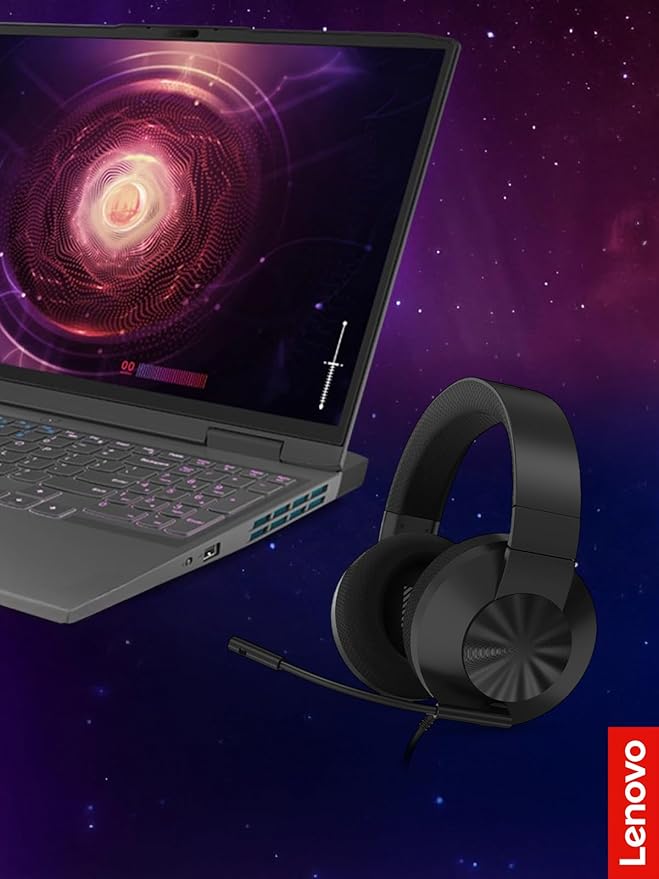 Lenovo H210 Wired Gaming Headset - 3.5mm Connection, Flip-to-Mute Noise-Cancelling Microphone, Breathable Ear Cups - Black