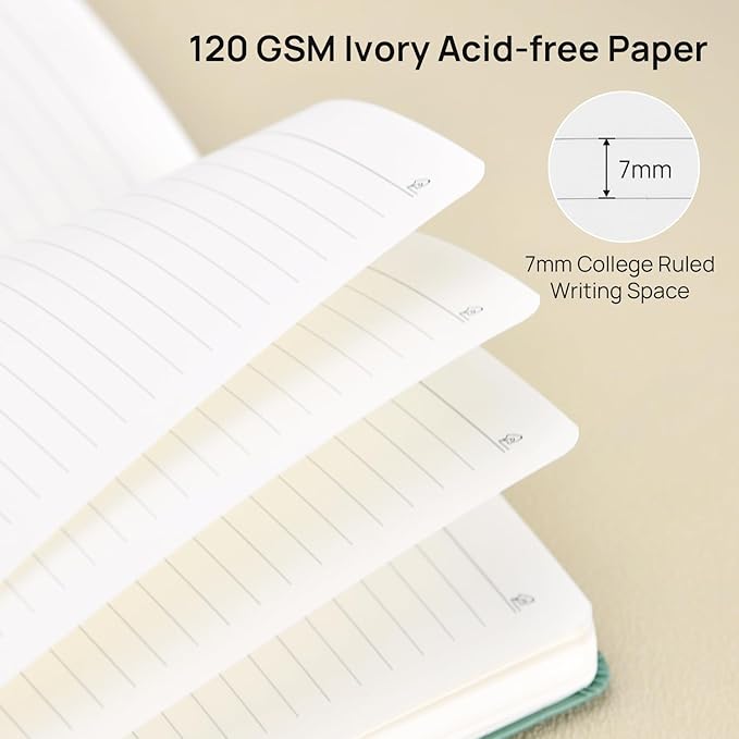 POPRUN Lined Journal Notebook for Women & Men, 4 PCS Medium Size 5.25''x 8'', 120GSM Thick Paper, 128 Numberd Pages, Hardcover, Index Tabs, College Ruled Notebook for Work - Midnight Green