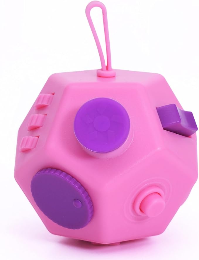 Fidget Toys Cube,Finger Cube,12 Sided Fidget Toys Relief Stress and Anxiety Depression Autism for Girls Kids Adults (Pink)
