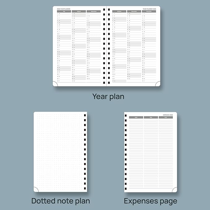 POPRUN 2026 Daily Planner One Page A Day - [8.5" x 5.75" Wire-Bound Hard Cover] Agenda 2026 Hourly Appointment Book with Monthly Calendar, Inner Pocket, Ivory Paper - Light Yellow