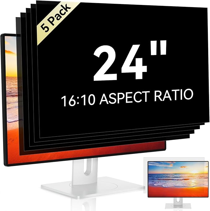 [5-Pack] 24 Inch Computer Privacy Screen for 16:10 Widescreen Monitor, Anti Glare Anti-UV Eye Protection Desktop PC LED Monitor Filter, Removable Anti-Scratch Screen Film 24in