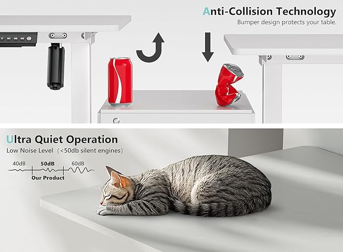 55 x 24 inch Electric Standing Desk Adjustable Height with 4 Wheels, 4 Memory Height Settings, 2 Headphone Hook, for Home Office, Splice Board White