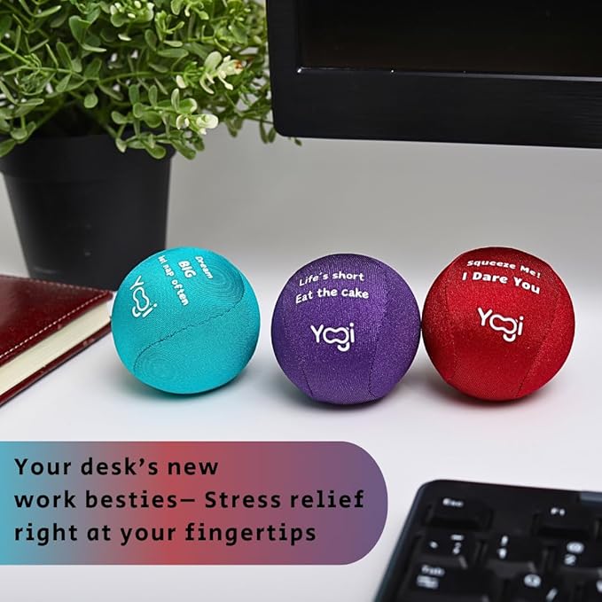Yogi Stress Ball with Finger Grip Strap – Squeeze Ball for Anxiety Relief & Hand Therapy – Grip Strength Trainer for Adults & Kids, Fidget Toy for Stress Relief, Squishy Sensory Ball
