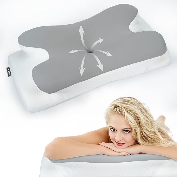 Memory Foam Pillows Cooling Cervical Pillow for Neck and Shoulder Pain Relief Ergonomic Contour Bed Pillow for Side Sleep Stomach Sleeping and Back Sleeper (Light Grey, King-25.2''Lx15.7''Wx5.5''H)