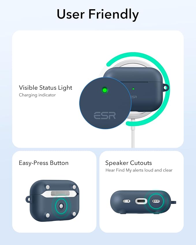 ESR for AirPods Pro 2 Case, Compatible with Airpods Pro 2nd Generation Case (2023/2022/2019), Compatible with MagSafe, Magnetic Lid Lock, Full Drop Protection, Blue