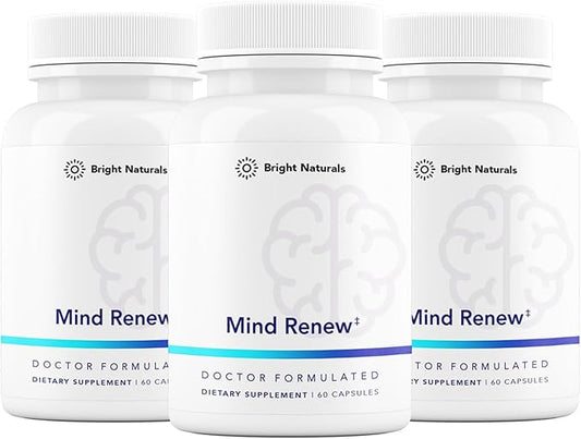 Mind Renew - Brain Supplement Supports Memory, Focus, and Cognition - with Lion's Mane and Ginkgo Biloba Extract - Made in The USA, 180 Capsules