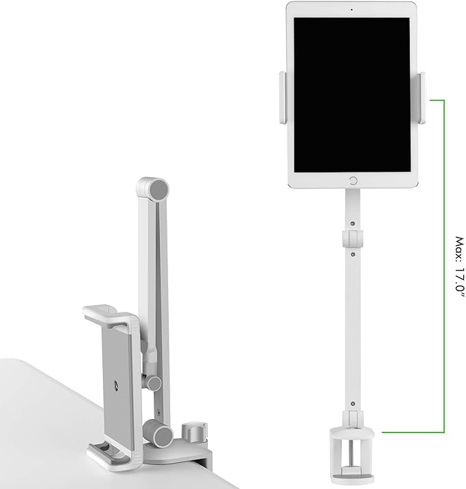 Viozon Tablet Stand Holder Mount, Rotate 360 Degrees of Flexible, Height and Angle Adjustable, High-Grade Aluminium Alloy Long Arm Compatible with 4.5-13 Mobile Phone and Tablet, iPhone, iPad(White)