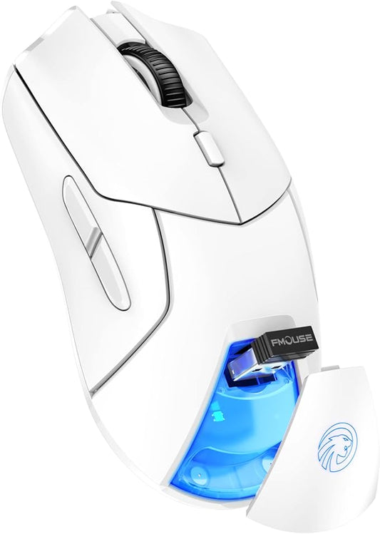 White Wireless Gaming Mouse, Tri Mode (2.4G/Bluetooth/Wired), PAW3311 Sensor, 12,000 DPI, 1,000Hz, 6 Programmable Buttons, USB C Rechargeable, Ergonomic Gamers Optical Mice for PC/Laptop/Mac