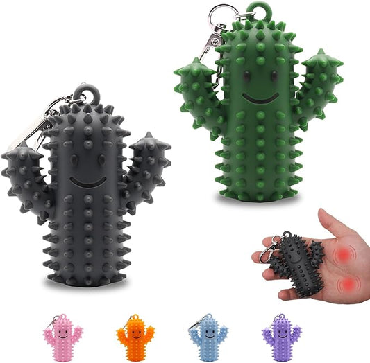 2 PCS Little Ouchies Pain Fidget，Silicone Cactus Stim Tools for Adults, Sensory Pain Stim Fidget Toy , Spiky Grippy Stim Keychain, Anxiety Relief Items Fidget Toys Gift (Darkgrey+Green)