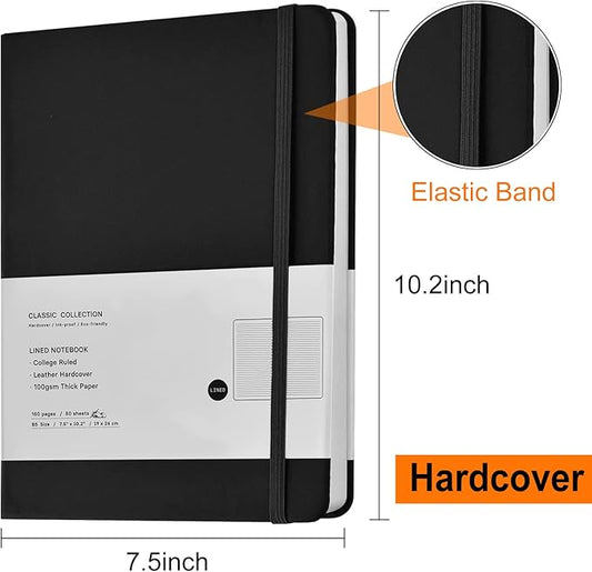 2 Pack B5 Journal Notebooks Classic College Ruled Notebooks Hardcover Lined Journals for Office Home School Business Writing Note Taking, 10.2 x 7.5 inch, 100GSM Thick Paper, 160 Pages (Black/Red)