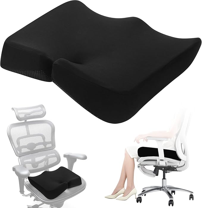 REDOFF®Extra Large Memory Seat Cushion 21.5 * 17.7 * 4inches– Cushion Pillow for Back Support Non-Slip Seat Pad for Office Desk, Car Seat, Wheelchair, Sciatica (Black)