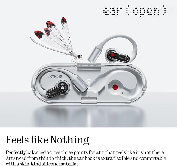Nothing Ear (Open) Open-Ear Headphones, Earbuds with Earhooks, BT 5.3, Clear Voice Technology with 2 Mics, Fast Charging, Compatible with iPhone & Android -White