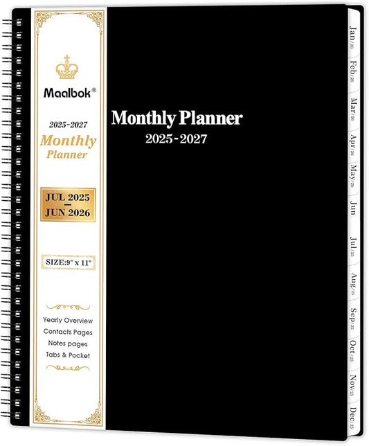 2025-2027 Monthly Planner/Calendar - Jul 2025 - Jun 2027, Monthly Calendar 2025-2027, 9" x 11", 2 Years Monthly Planner, Cardboard Cover, Black