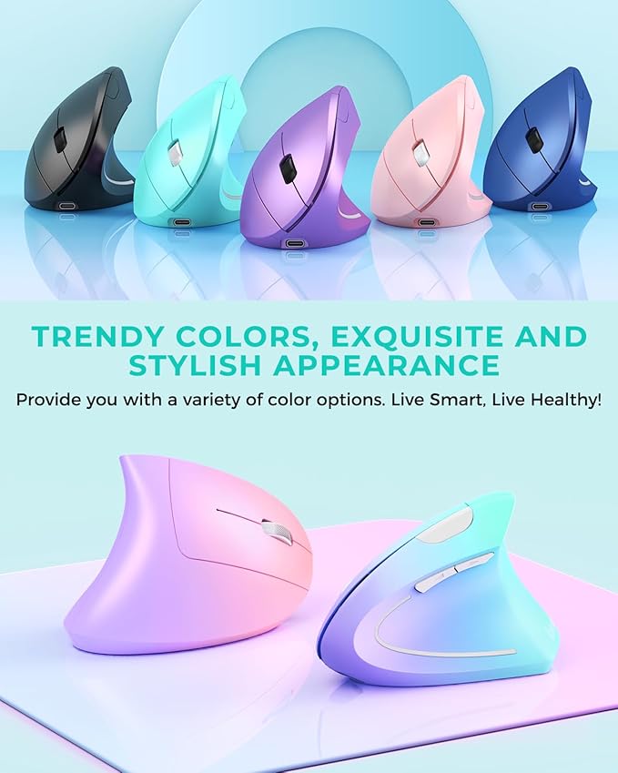 Lekvey Ergonomic Mouse, Vertical Wireless Mouse Rechargeable 2.4 GHz Optical Carpal Tunnel Mouse : 800/1200 / 1600 DPI, 6 Buttons, for Laptop, PC, Computer, Desktop, Notebook etc, Green