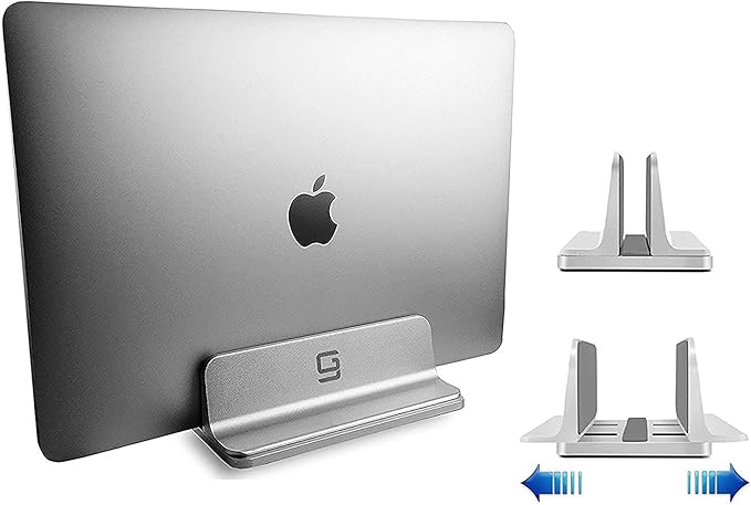 Vertical Laptop Stand for Desk [Adjustable] Sturdy Aluminum Dock Fits All Laptops (up to 20.3 inches) Space Saving, Modern Compact Holder, Compatible with MacBook Pro/Air, Surface, HP, Dell (Silver)