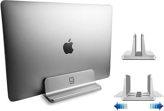 Vertical Laptop Stand for Desk [Adjustable] Sturdy Aluminum Dock Fits All Laptops (up to 20.3 inches) Space Saving, Modern Compact Holder, Compatible with MacBook Pro/Air, Surface, HP, Dell (Silver)