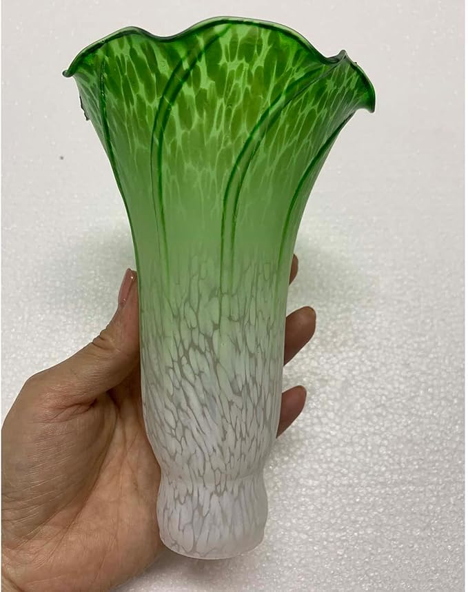 Bieye LS05 Lily Flower Blown Glass Lampshade (White Green, Opening I.D. 1.26" x O.D. 1.5")