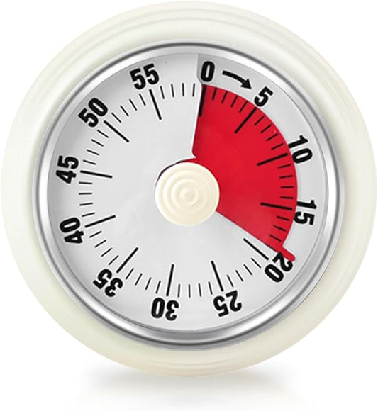 Visual Timer, Teeloray 60-Minute Countdown Timer, Kitchen Timer with Magnetic Base, Mechanical Clockwork, Ringer Alert, Time Management Tool for Children and Adults, Study/Work/Cooking (White)