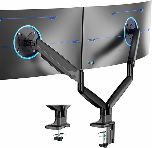 VIVO Premium Aluminum Heavy Duty Dual Monitor Arm for Ultrawide Monitors up to 40 inches and 30 lbs Each, Desk Mount Stand, Pneumatic Height, Max VESA 100x100, Black, STAND-V220Q