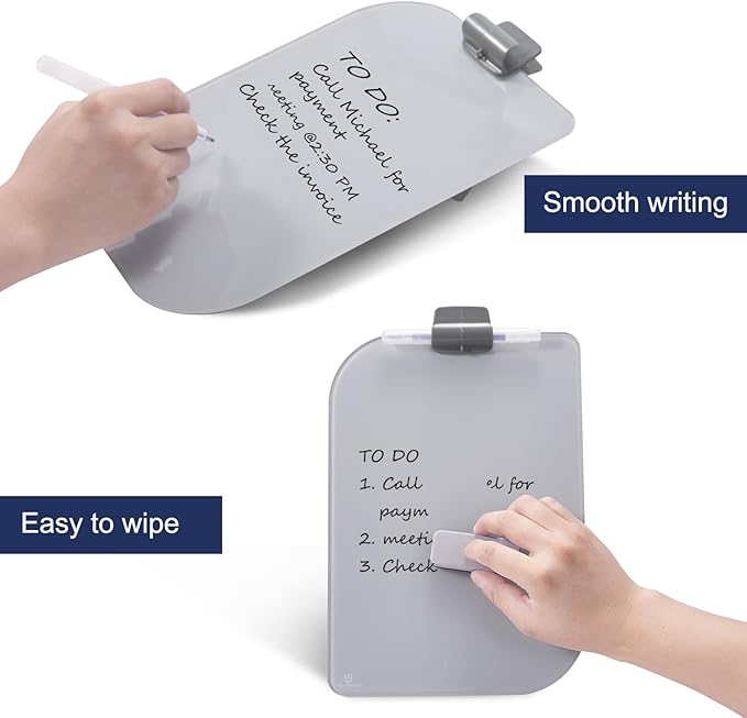 TSJ OFFICE Small Desktop Whiteboard - 12 X 8 Inches Glass Dry Erase Board with Stand, Desk Board Buddy for Home, Office, School Supply