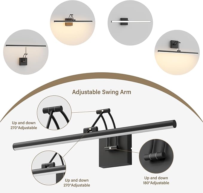 Tipace Hard-Wired LED Picture Light Fixtures,23.6IN 3CCT Dimmable Metal Artwork Display Lamp with Remote Control,Black Modern Picture Frame Lights for Paintings