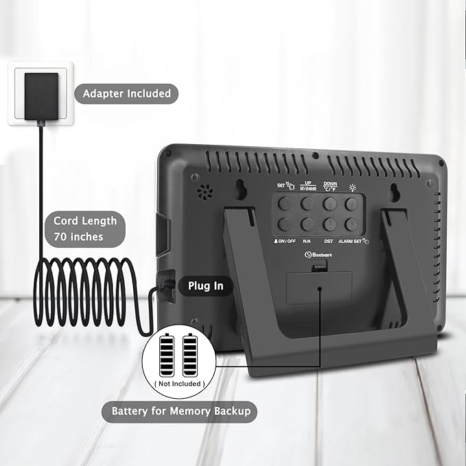 Soobest Large Display Digital Wall Calendar Clock with Date Day of Week, Alarm Clock for Bedroom Desk, Timer for Home Gym Workout 6 Dimmer Auto DST 12/24hr with Remote and Temperature(White)