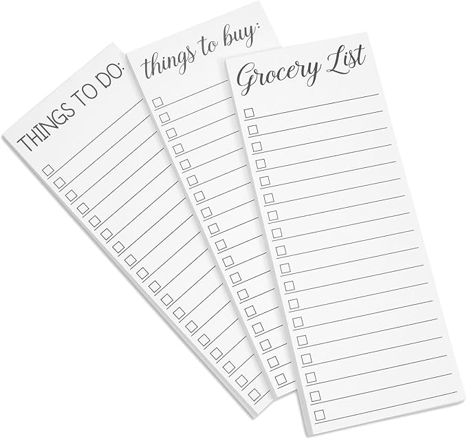 Paper Junkie Grocery & Shopping List Magnetic Notepad for Fridge - 6-Pack Slim Notepads, 3.5 x 9 In, 60 Sheets per Pad, White Magnetic Backing - Checkboxes for To-Do & Grocery Items