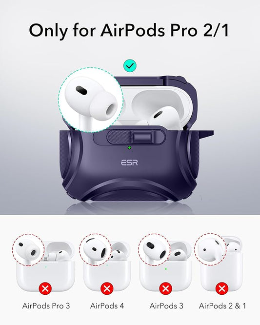 ESR for AirPods Pro 2 Case (2023/2022/2019, 2nd/1st Gen), Compatible with AirPods Pro 2nd Generation (USB-C/Lightning Cable), Effortless MagSafe, Drop-Proof Lock, Easy Open, Cyber Series,Purple