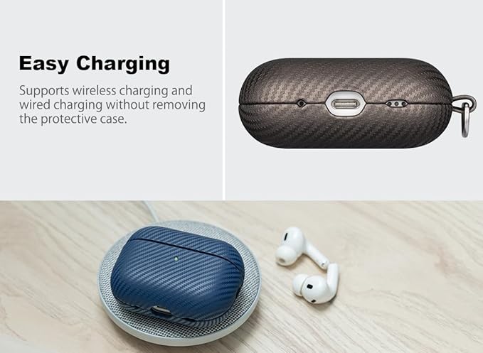 Leather Case - for AirPods Pro 2 Case Cover with Keychain - Selected Skin-Friendly Leather, Carbon Fibre Texture, Handmade Hard Cover for AirPods Pro 2nd Generation Earbuds - Desert Titanium