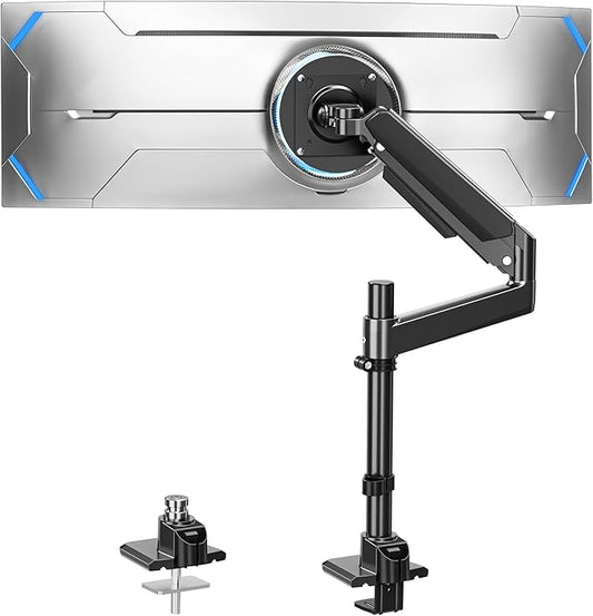 Heavy Duty Single Monitor Mount for Max 49 inch, Hold 4.4 to 44 lbs Ultrawide Screens, Premium Monitor Arm for Samsung Odyssey G9 and More, Adjustable Gas Spring Desk Stand, VESA Mount