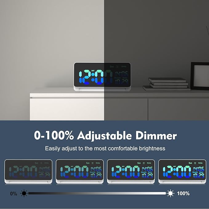 [120db Super Loud] Alarm Clocks for Bedrooms, 15 Wake Up Sounds, 7 Color Night Light, Dynamic RGB Color Changing, 0-100% Dimmer, Snooze, Large LED Display, Digital Clock for Heavy Sleepers Adults