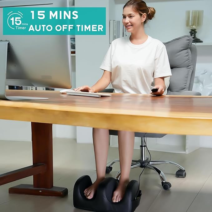 Electric Foot Massager Machine with Heat, Shiatsu Kneading Feet and Calf Massagers for Relaxation, Plantar Fasciitis Relief, Deep Tissue Massage, Gifts for Mom & Dad, Wired Remote