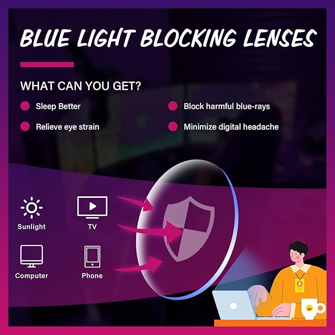 OPTOFENDY Blue Light Glasses for Men Women, Gaming Glasses for Computer, TV, Phone with Anti Fatigue, Eyestrain & UV Glare