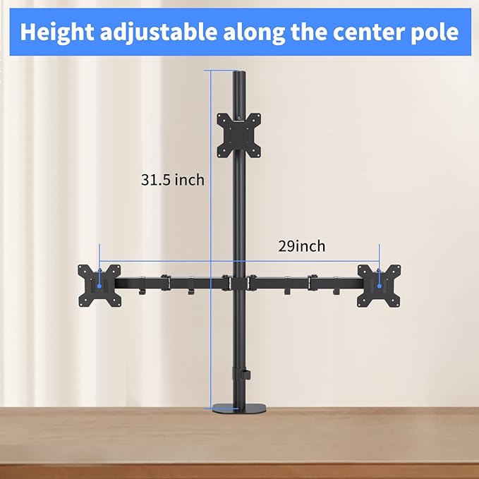 Pholiten Triple Monitor Stand,13 to 27 inch LCD Monitor Desk Mount,Extra Tall 31.5 inch Pole Heavy Duty Fully Adjustable Stand Mount