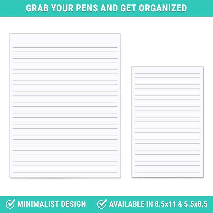 321Done Ruled Notepad - 50 Sheets (5.5" x 8.5") - Luxury Planning Note Pad with Lines - Thick Premium Paper - Made in USA - Plain White
