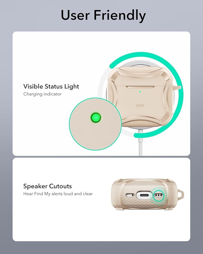 ESR for AirPods 4 Case, Compatible with AirPods 4th Generation Case (2024), Compatible with MagSafe, Powerful Drop Protection, Magnetic Lid, Cyber Series, Desert Titanium
