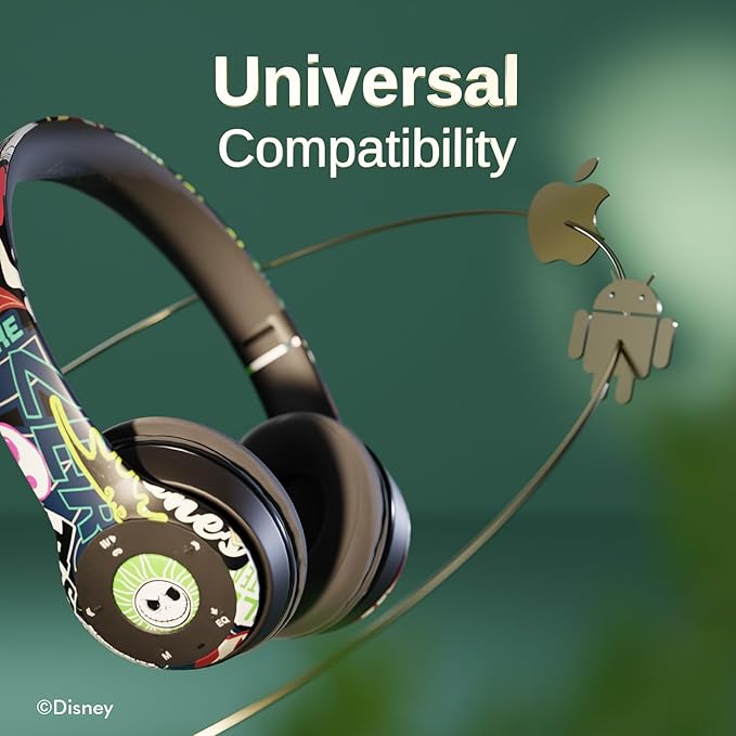 iJoy Disney Nightmare Before Christmas Jack Sticker Bluetooth Headphones - Wireless Foldable Over-Ear Headset, Built-in Mic, Enchanting Sally & Friends Design, for Adults & Kids