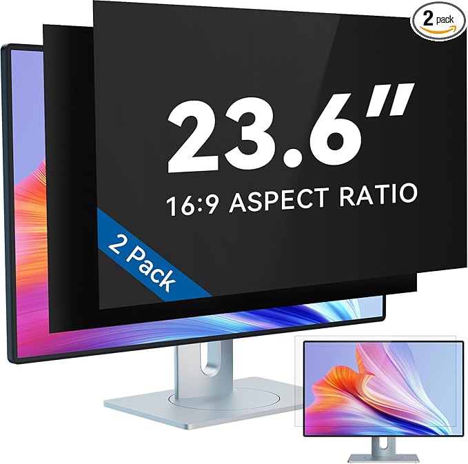IPROKKO [2-Pack] 23.6 Inch Computer Privacy Screen Filter for 16:9 Widescreen Monitor, Removable 23.6in Anti Blue Light Glare Privacy Shield, Anti Spy Security Protector for Hp Dell Asus Acer Samsung
