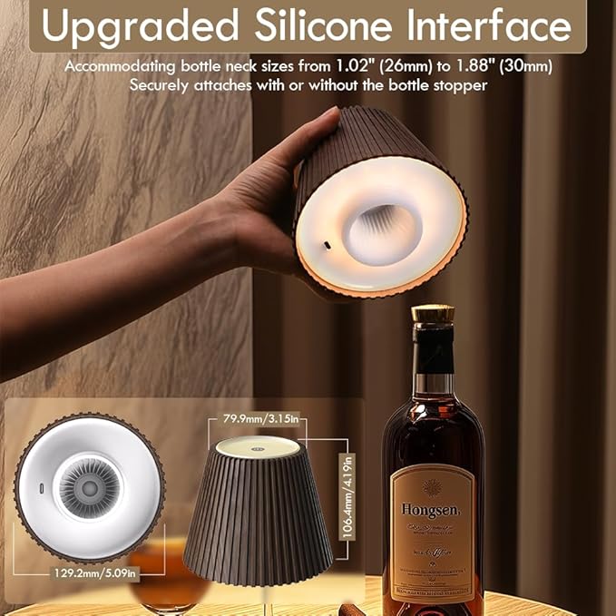 WILIT Wireless Bottle Lamp, 3-Level Brightness Cordless Table Lamp Shades, Touch Night Light for Nightstand, Battery Operated Light for Bedroom, Bar Decor&Living Room, Women Gifts, Mothers Day Gifts