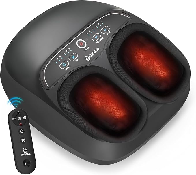 COMFIER Foot Massager with Heat,Kneading,Vibration,Compression,Pause Function,Shiatsu feet Massager for Plantar Fasciitis Neuropathy, Gifts for Him/Her,Remote Control,Size 13