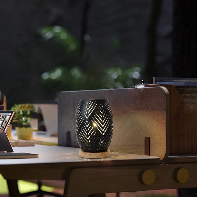 OuXean Bedside Table Lamp, Small Night Light Metal Lampshade and Wood Base, E12 40W Desk Lamp for Bedroom Living Room Home Decor Office Restaurant Bar, Black(Without Bulb)