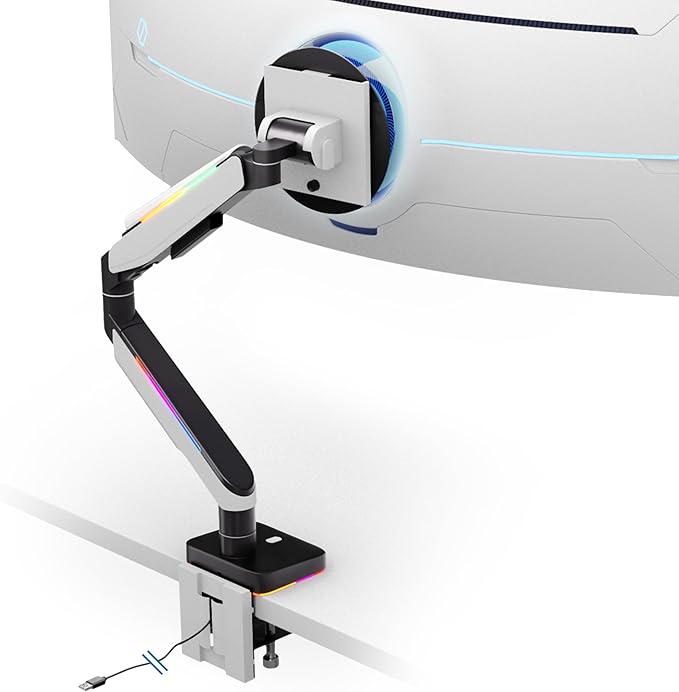 Mount-It! Heavy-Duty Ultrawide Monitor Arm up to 49" / 44 lb for Samsung Odyssey G9, 75x75 and 100x100 VESA Desk Mount for Widescreen Curved Monitors, Gas Spring, RGB Lights, Clamp and Grommet