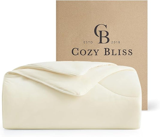 Cozy Bliss Cooling Comforter Queen Size Dual-Sided, Ultra-Soft Cooling Blankets for Hot Sleepers and Night Sweats, Breathable Lightweight Silky Smooth, Snow Ivory