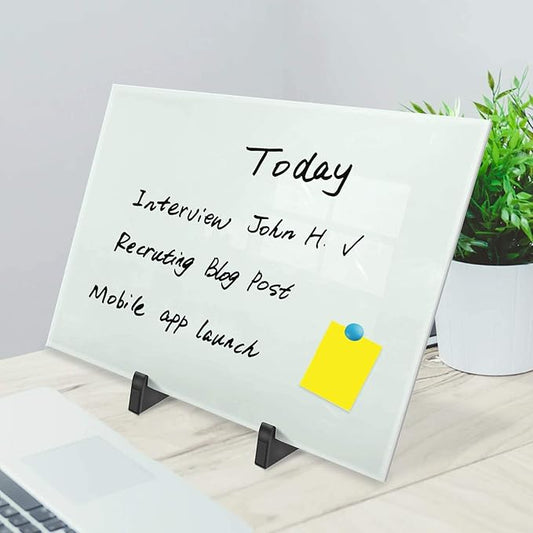 Magnetic Small Glass Whiteboard Desktop, ZHIDIAN 14x10 Portable Tempered Glass Dry Erase Board Panel with Adjustable Stand for Desk, Tabletop Glass Writing Board Easel for Office Home