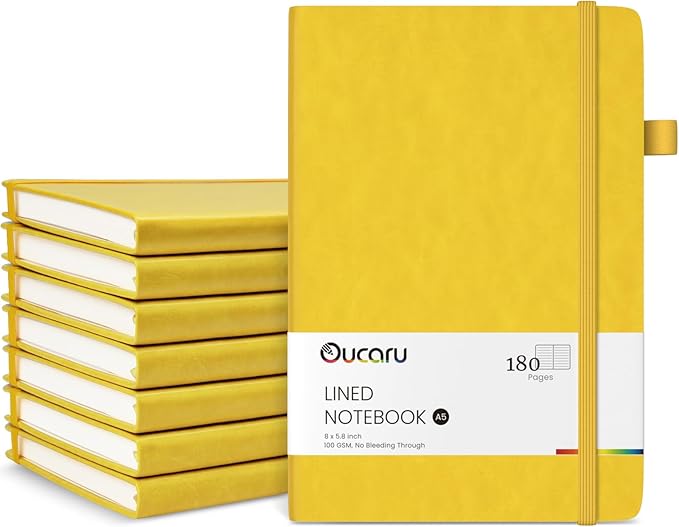Oucaru Lined Journal Notebook, 8 Pack, 180 Pages, A5 Journals for Writing, 100 GSM Thick Paper, Small Notebooks Daily Journal for Women Men Work, Business, School, Travel Supplies
