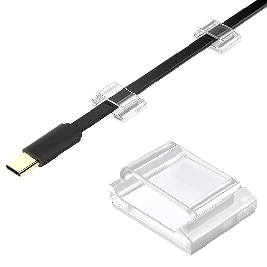 AGPTEK Ethernet Cable Clips, 60 PCS Adhesive Wire Clips, Flat Cord Clips Small Cable Holder Management for Home Wall Flat Ethernet Network Cord Organizer, Decoration Fairy Light Sticky Hooks, Clear