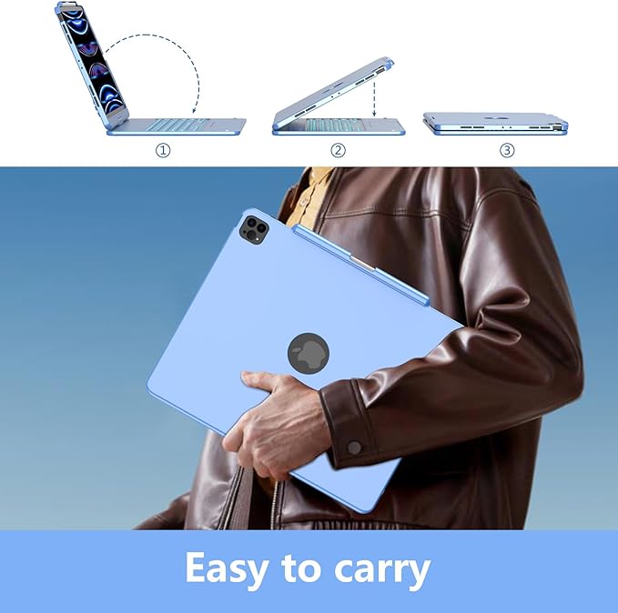 Keyboard Case for iPad Air 13 inch (M3/M2, 2025/2024), Backlit Keyboard for iPad Pro 12.9” inch (4th Gen 2020/ 3th Gen 2018) - Touch Trackpad - 360° Protective Case with Pencil Holder (Ocean Blue)