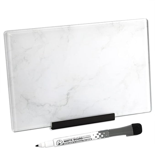 Glass Dry Erase Desktop Doodle Board with Stand and Fine-Tip Marker (Marble, 6" x 9")