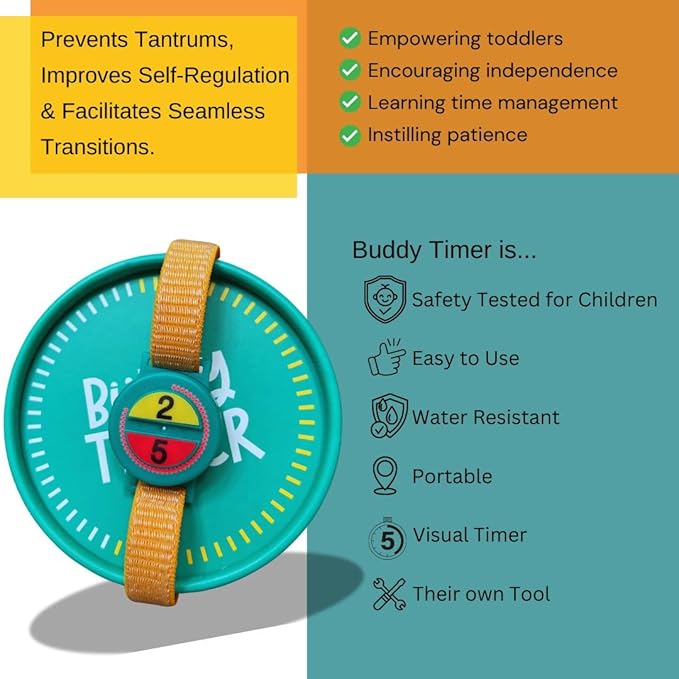 Visual Timer for Kids - 2 & 5 Minute Preset Timer for Easy Transitions & Taking Turns, Fosters Independence and Confidence for Toddler